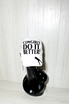 Cowgirls Do it Better! White fitted Adjustable Cap with Black glitter lettering. - Image 1 of 3