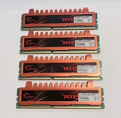 G.Skill 16GB (4x4GB) PC3-12800u DDR3-1600MHz 2Rx8 F3-12800CL9Q-16GBRL - Image 1 of 2