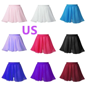 US Kids Girls Skirt Stylish Clothing Dresses Solid Color Chiffon Dancing Dress - Picture 1 of 71