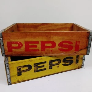 Vintage Wooden Pepsi Yellow Crate Wood Mason City IA MEI Lot of 2 - Picture 1 of 14