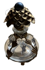 VINTAGE BLOOMING PEONY GLASS METAL ORNATE PERFUME BOTTLE PEDESTAL FEET - Picture 1 of 10