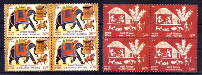 India 2012 MNH 2v Blk 4, Elephants, Shekhawati, Warli, Traditional Paintings - Image 1 of 1