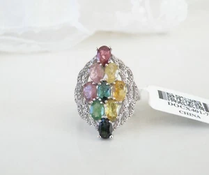 New Sterling Silver 925 Natural Irradiated Rainbow Tourmaline Ring Size 7 - Picture 1 of 11