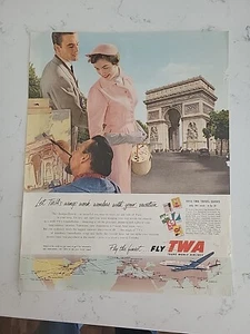 1954 TWA Trans World Airlines airplane Man Woman Vacation Artist vintage ad - Picture 1 of 1