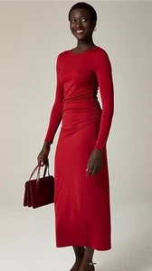 J. Crew Long Sleeve Dress Maxi Jersey Crepe Stretch Draped Berry Sangria S NWT - Picture 1 of 9