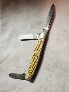 Vintage Colonial USA Stag Handle 3 Blade Folding Pocket Knife - Picture 1 of 7