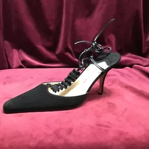 Vintage Monolo Blahnik Suede T Strap Lace Up Heels Shoe Pump - Picture 1 of 6