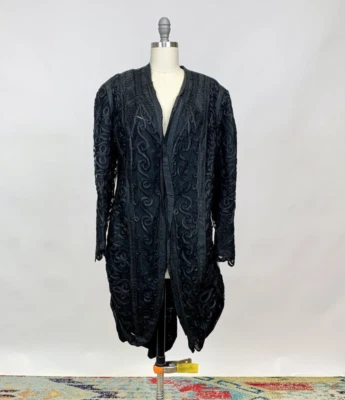 Antique Victorian Soutache ribbon trim long jacket coat well tailored silk as is - Image 1 of 4