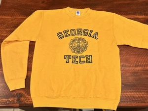 VINTAGE Georgia Tech Yellow Jackets Sweatshirt Medium Yellow Black Russell 90s - Picture 1 of 5