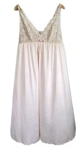 Vintage Shadowline Nightgown Large Long Nylon Chiffon Pink Lace Bust Floral - Picture 1 of 8