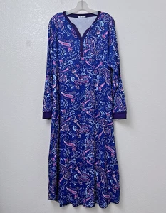 Ekouaer Womens Nightgown Long Sleeve Purple Paisley w/ Pockets Size Large - Picture 1 of 10