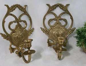 2 Vtg Brass Matching Wall Candle Sconces Hollywood Regency 8" Ornate MCM *Read - Picture 1 of 14