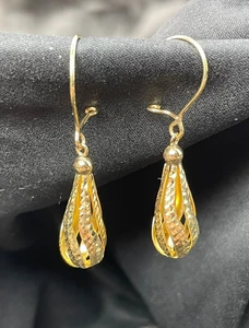 Orecchini a goccia a spirale aperta taglio diamante oro 10 kt 2.065 grammi - Foto 1 di 13