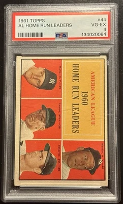 1961 Topps #44 AL Home Run Leaders Mickey Mantle Roger Maris Colavito  PSA 4 - Image 1 of 2