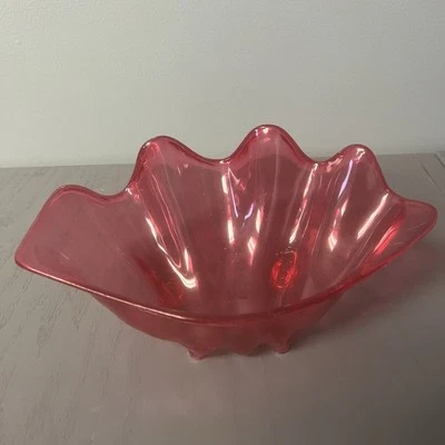Acrylic Plastic Seashell Clam Shell Bowl 9 inch. Clear Pink Dish - Image 1 of 4