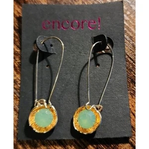 Encore Color Crush ASRT Stylish Gold & Green Stone Earrings - Picture 1 of 3