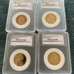 4 pcs 2001/2002/2003/2004 S Sacagawea PR70DCAM all 4 coins same grade & mint - Picture 1 of 10