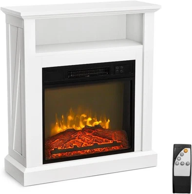 30" White Electric Fireplace w/Mantel, 1400W Space Heater w/Remote Control,Timer - Image 1 of 4