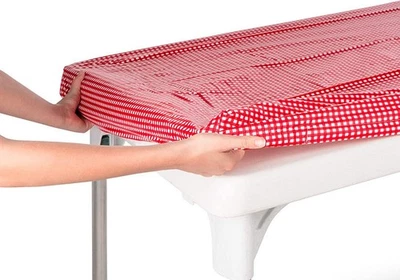 TopTableCloth Table Cover Red White Checkered tablecloths Elastic Corner Fitted - Image 1 of 4
