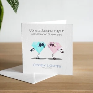 Tarjeta personalizada hecha a mano 60 aniversario de boda diamante esposo esposa pareja - Imagen 1 de 3