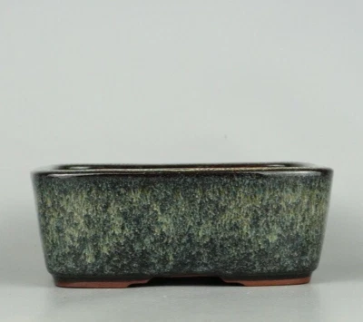 Japanese TOKONAME bonsai pot YOZAN kiln EIMEI sign NAMAKO glazed Rctgl w6" *1597 - Image 1 of 4