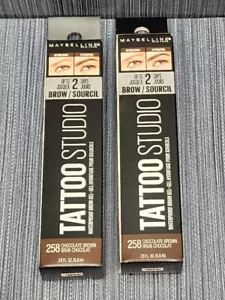 Lot of 2 x Maybelline TattooStudio Waterproof Eyebrow Gel Chocolate Brown 258 - Picture 1 of 2