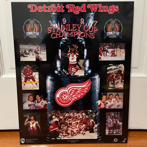 Vintage Detroit Red Wings 1997 Stanley Cups Wood Plaque Hockey 20"x16" Cover