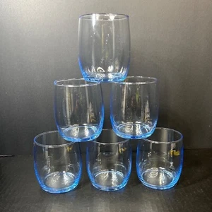 Vintage Libbey Clear Misty Blue Rock Drinking Glasses 12oz - Set Of 6 - Picture 1 of 6