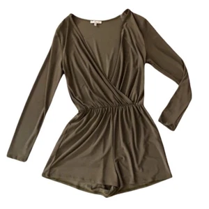 Charlotte Russe Long Sleeve Faux Wrap Romper Green S - Picture 1 of 6