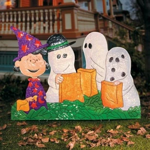 Peanuts Gang in Costumi Metallo Martellato Esterno Decorazione Halloween Marrone Charlie - Foto 1 di 2