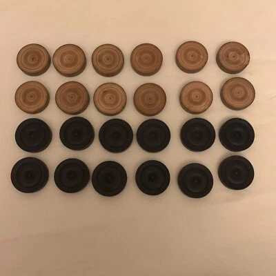 Vintage Hand Turned Wooden Backgammon Draughts Spare 24 Pieces Poss Antique - Image 1 of 4