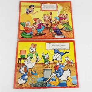 2 Rompecabezas Bandeja Vintage Walt Disney Productions Jaymar 3004 Blancanieves Donald - Imagen 1 de 10