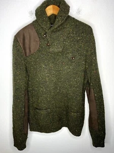 Polo Ralph Lauren Large Green Tweed Sweater Military Leather RRL VTG Fisherman - Picture 1 of 8