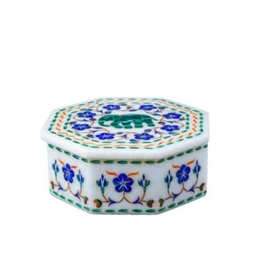 Caja de Joyería de Mármol Piedras Semi Preciosas Arte con Incrustación Pietra Dura Hecho a Mano - Imagen 1 de 3