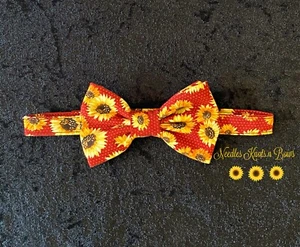 Sunflowers on Rust Bow Tie, Floral Print on Adjustable Strap Pre Tied  Bow Tie - Picture 1 of 1