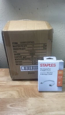 Case Of 12 New Staples Mini Display Port to HDMI Adapter. Bulk Case, Fast Ship! - Image 1 of 4