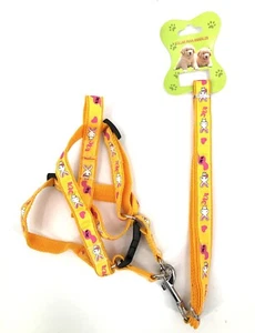 Dog Harness and Leash Yellow Adjustable 'Bunny Love' Theme For Medium Size Dogs - Picture 1 of 8