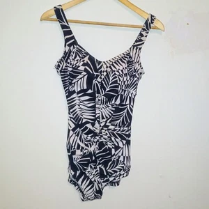 VTG Maxine Of Hollywood Palm Leaf One Piece Swimsuit-Size 12-Ruched-Lined-Pads - Picture 1 of 9
