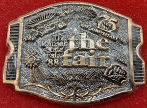 VINTAGE , 85, 86, 87, 88 Kansas State Fair Belt Buckle, NOS - One Buckle 4 Dates - Picture 1 of 3