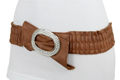 Женщин широкий эластичный лента блестящий большой бант металлический пряжка коричневый ремень бедра высокая талия S M - Изображение 1 из 4