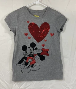 Disney Girls Mickey & Minnie Mouse Grey & Red Heart w/ Sequence. L 10/12 - Picture 1 of 3