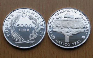 TURKEY, Türkei : 5000 Lira 1985 (Forestry Conference) * SILBER * Proof ** Scarce - Bild 1 von 1