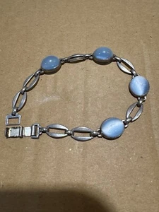 Vintage Art Deco W.E. Richard’s Company Sterling Silver Moon Stone Link Bracelet - Picture 1 of 3