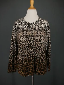 CHARTER CLUB Sweater 1X Brown Zebra Tiger Cheetah Print Cardigan - Picture 1 of 5