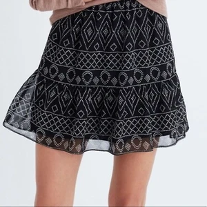 Madewell Women’s Size XS Black White Caravan Printed Flowy Mini Skirt New - Picture 1 of 8
