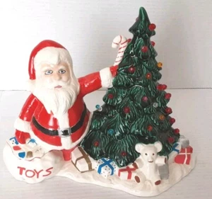 Vtg 1970's Ceramic Mold Santa & Christmas Tree 9" Hand painted  - Picture 1 of 14