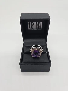 ZEGHANI STERLING SILVER WHITE AND ROSE 925 AMETHYST CZ RING SIZE 7 - Picture 1 of 9
