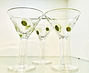 Olive Icon Glasses Set Of 3 Anthropologie Dupe Green Rim Low Ball WhiskeyMartini - Picture 1 of 10