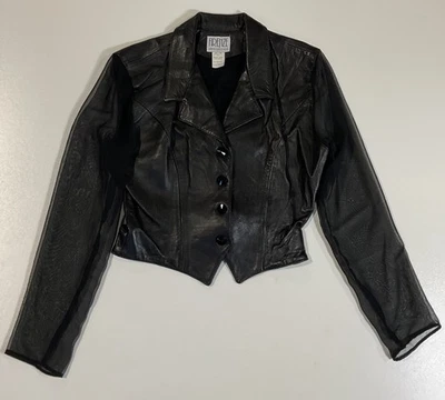 Chaqueta de cuero vintage Firenze Santa Bárbara mangas transparentes talla S vaquera gótica años 80 Foto 1 de 4