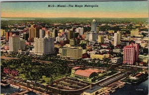 Miami FL-Florida, Aerial City View, Skyscrapers Vintage Souvenir Postcard - Picture 1 of 2